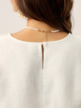 100% Linen Scoop Neck Slit Back Pullover Top FELICIA