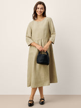 100% Linen Shirred Waistline Patch Pocket Maxi Dress MARCELLA