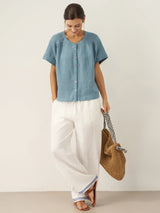 100% Linen Short Sleeve Crew Neck Shirt FINA