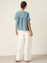 100% Linen Short Sleeve Crew Neck Shirt FINA