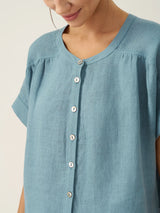 100% Linen Short Sleeve Crew Neck Shirt FINA