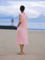 100% Linen Sleeveless Accordion Pleat Midi Dress TINA