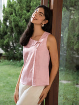 100% Linen Sleeveless Crescent Collar Top KARA
