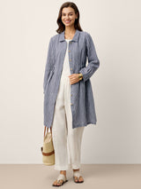 100% Linen Striped Back Drawstring Midi Shirt Dress ADELAIDE