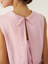100% Linen Structured Collar Sleeveless Maxi Dress with Belt OPAL