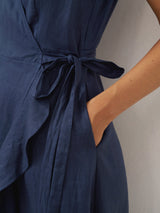 100% Linen V-Neck One-Piece Ruffle Hem Maxi Dress MAYA