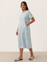 100% Linen Vintage A-Line Button Detail Maxi Dress AMIN