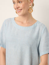 100% Linen A-Line Gathered Panel High-Low Maxi Dress LURLINE
