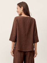 100% Linen Asymmetric-Hem Button-Trim Top NYLA