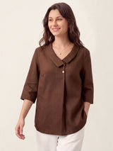 100% Linen Asymmetric Collar Inverted Pleat Top OTTILIE