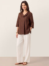100% Linen Asymmetric Collar Inverted Pleat Top OTTILIE