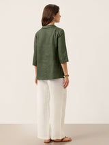 100% Linen Asymmetric Collar Inverted Pleat Top OTTILIE