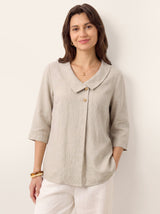 100% Linen Asymmetric Collar Inverted Pleat Top OTTILIE