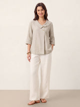 100% Linen Asymmetric Collar Inverted Pleat Top OTTILIE