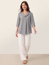 100% Linen Asymmetric Collar Inverted Pleat Top OTTILIE