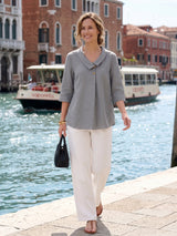 100% Linen Asymmetric Collar Inverted Pleat Top OTTILIE