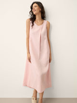 100% Linen Asymmetric Pleat A-Line Maxi Dress KARINA