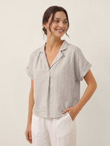 100% Linen Blazer-Inspired Pullover Top DINA