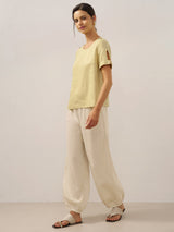 100% Linen Broad Elastic Waistband Pants TALIA