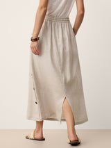 100% Linen Button-Trim Slit Skirt ASTRA