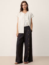 100% Linen Buttoned Slit-Hem Pants KATYA