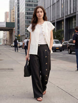 100% Linen Buttoned Slit-Hem Pants KATYA