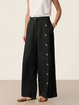 100% Linen Buttoned Slit-Hem Pants KATYA