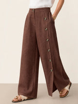100% Linen Buttoned Slit-Hem Pants KATYA