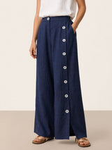 100% Linen Buttoned Slit-Hem Pants KATYA