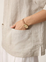 100% Linen Camp-Collar Patch-Pocket Top BRENNA