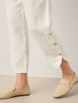 100% Linen Double Pleat Button Hem Pull-On Pants LINDSEY