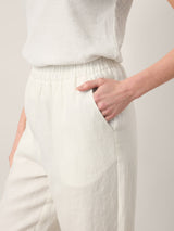 100% Linen Double Pleat Button Hem Pull-On Pants LINDSEY