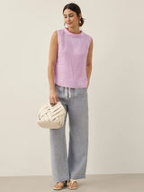 100% Linen Draped Collar Tank Top JACQUELINE