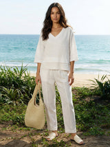 100% Linen Drop Shoulder Asymmetric Layered Hem Overtop VIOLA