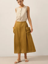 100% Linen Elastic Waist Skirt MARINA