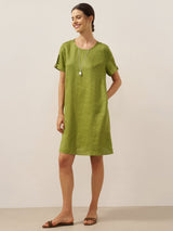 100% Linen Eyelet Short Sleeve Mini Dress LIA