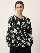 100% Linen Floral Printed Gathered Pullover Top AMIYA