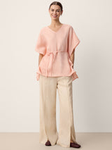 100% Linen Flutter-Sleeve V-Neck Top MARA
