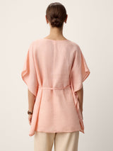 100% Linen Flutter-Sleeve V-Neck Top MARA