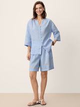 100% Linen Frog-Button Split-Neck Shirt GISELA