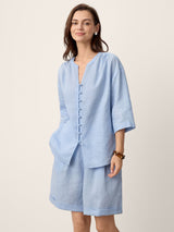 100% Linen Frog-Button Split-Neck Shirt GISELA