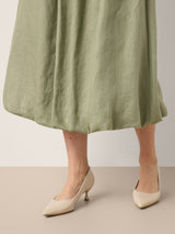 100% Linen Gathered Waist Bubble Hem A-Line Skirt LEONA