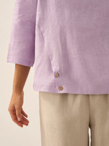 Linen Gingham Checked Round Soft-Fold Collar Top LAURA
