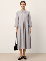 100% Linen Inverted Pleat Curved Seam Maxi Dress VALERIE