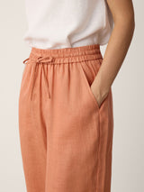 100% Linen Lace-Hem Wide-Leg Pants DARBY