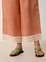 100% Linen Lace-Hem Wide-Leg Pants DARBY
