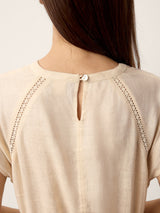 100% Linen Lace-Inset Bubble-Hem Midi Dress LORITA