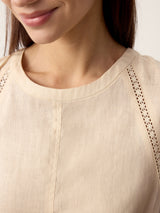100% Linen Lace-Inset Bubble-Hem Midi Dress LORITA