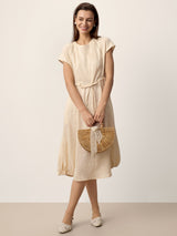 100% Linen Lace-Inset Bubble-Hem Midi Dress LORITA