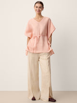 100% Linen Lace-Panel Split-Hem Pants BRONTE